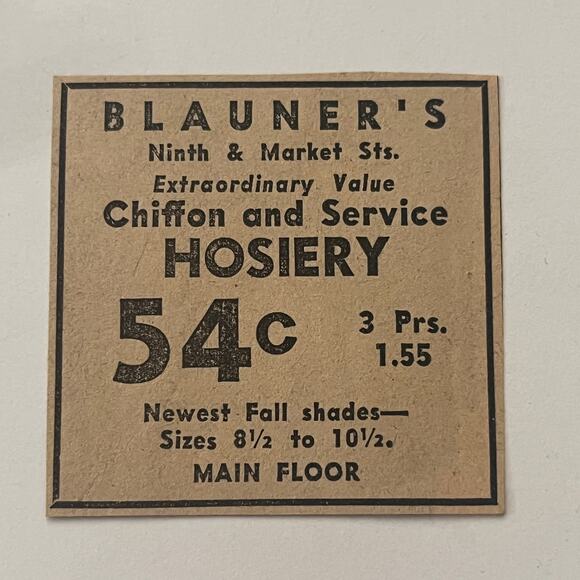 Blauner's Chiffon & Service Hosiery 54c 1934 Philadelphia Clipping SAI5-S12 - Picture 1 of 2